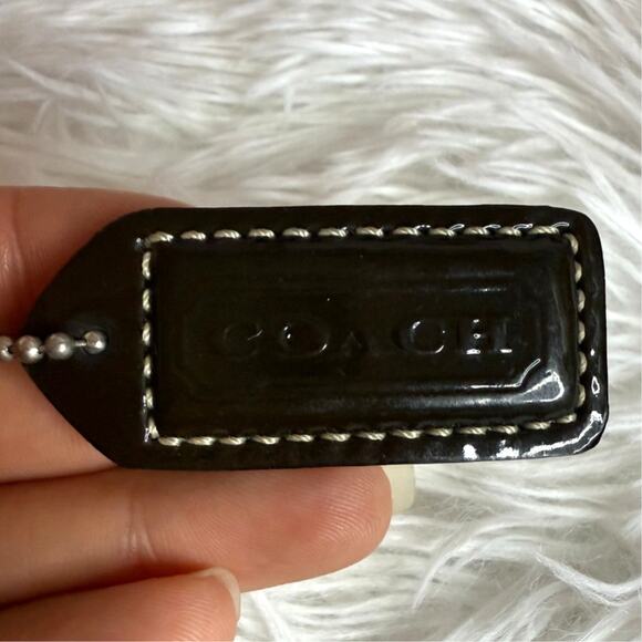 1.5" y2k COACH Vintage Patent Leather Dark Brown  Fob Bag Charm Hang tag Hangtag - Picture 1 of 2